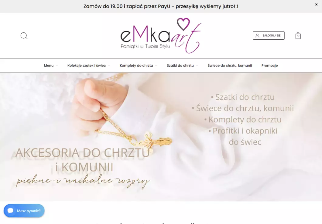 Zrzut ekranu strony Akcesoria do chrztu - Emka-Art