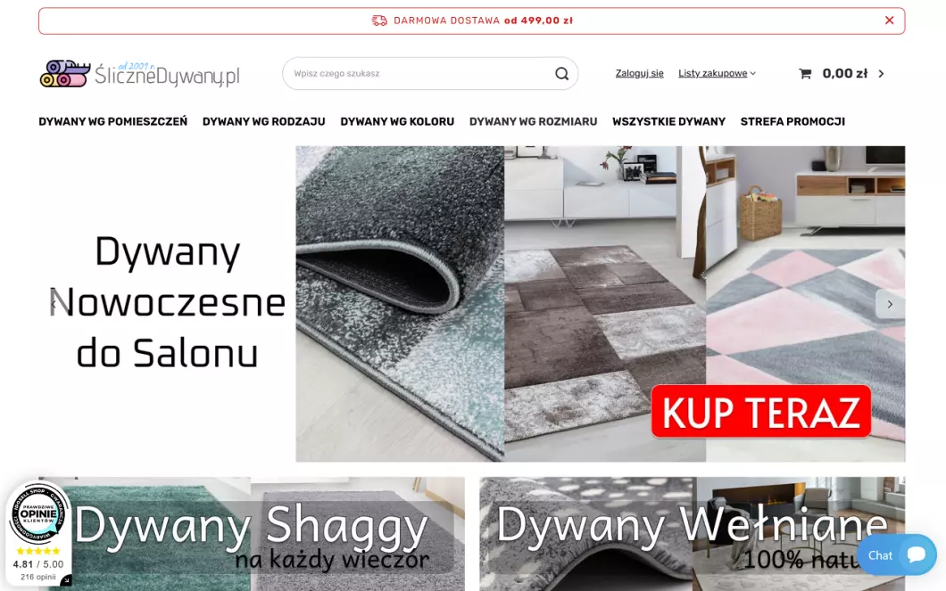 Zrzut ekranu strony Internetowy sklep z dywanami | ŚliczneDywany.pl