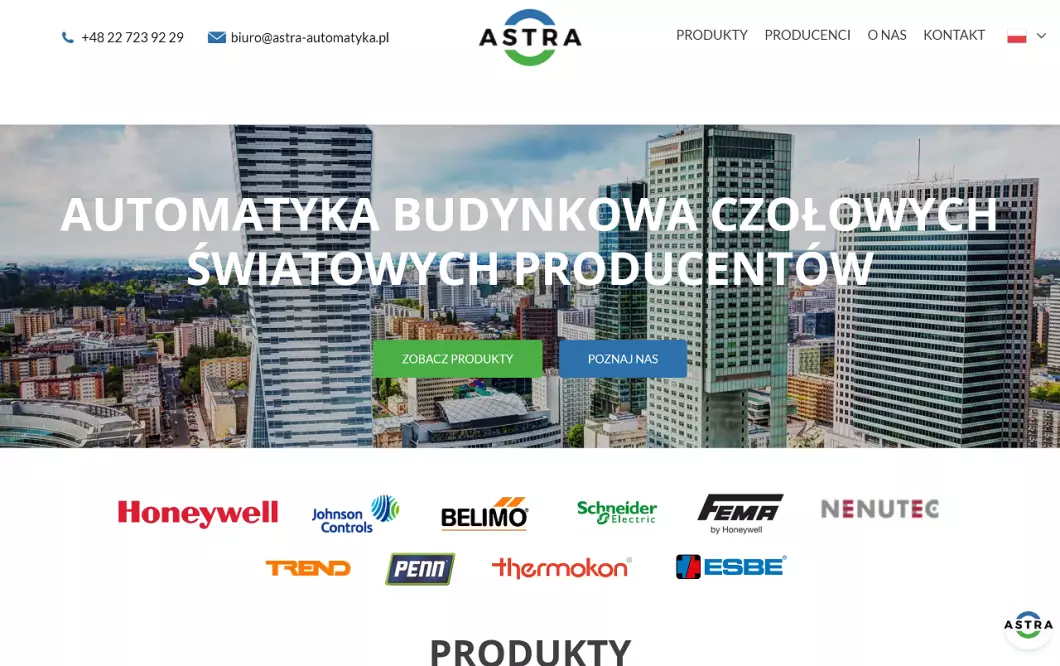 Zrzut ekranu strony Automatyka budynkowa - Astra