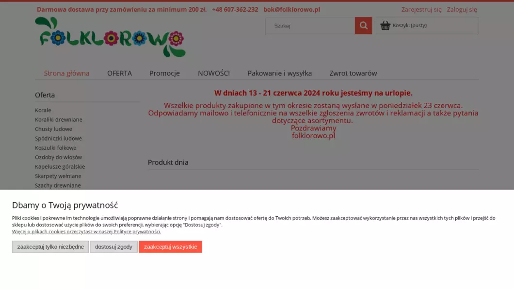 Zrzut ekranu strony Sklep folkowy folklorowo.pl