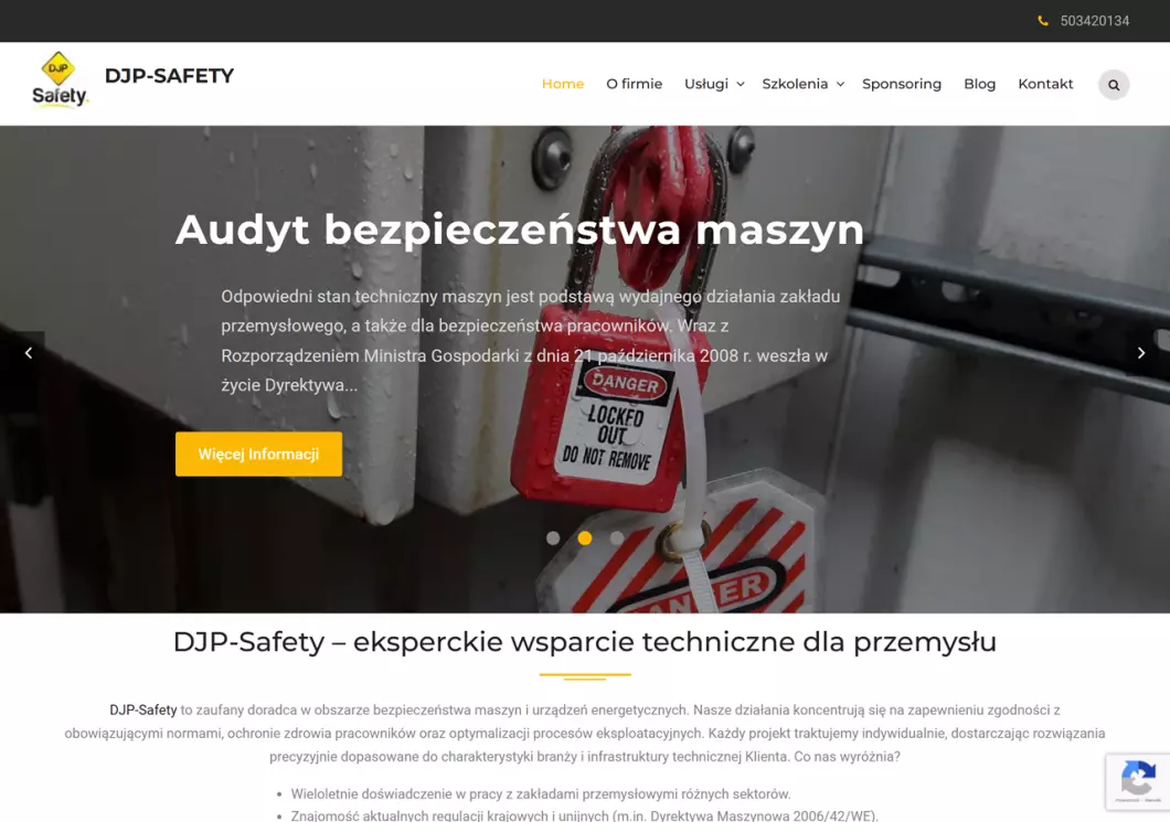 Zrzut ekranu strony DJP-SAFETY - Usługi BHP i PPOŻ