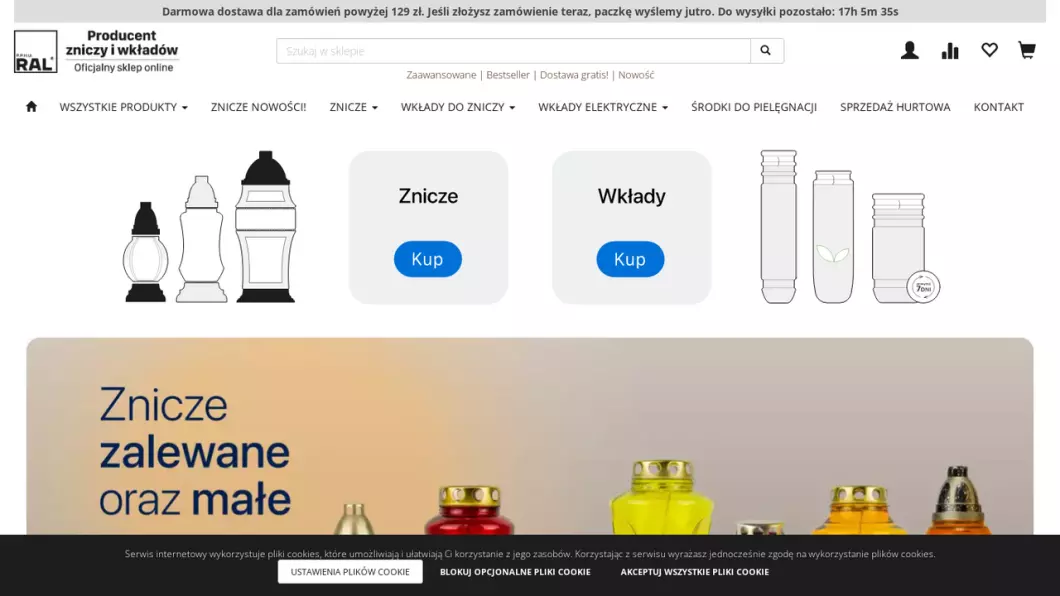 Zrzut ekranu strony Producent zniczy i wkładów RAL