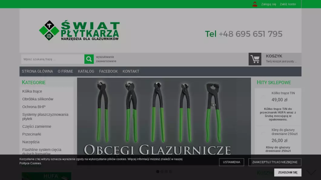Zrzut ekranu strony Narzędzia dla glazurników - Hufa