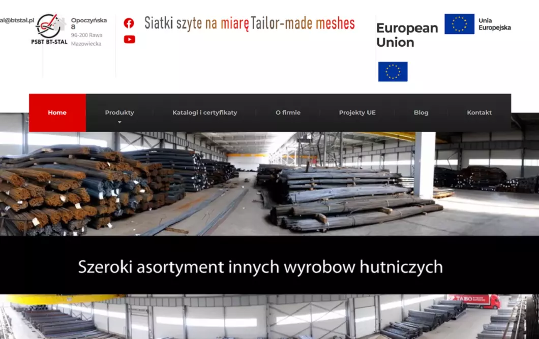 Zrzut ekranu strony Producent stali BT